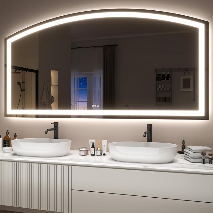 Hasipu 72" x 36" Arch LED Bathroom Mirror, Frontlit Wall-Mounted Vanity Mirror by Whatssuitableisthebest