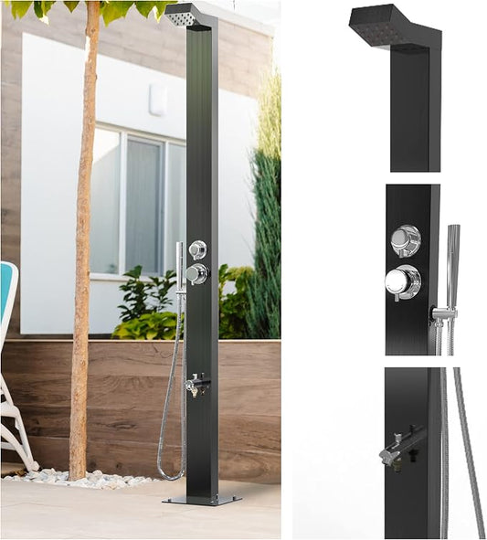 Bondi Black ADA 316 Marine Grade Stainless Steel Outdoor Shower Panel-No Rust! by NoWorriesProducts