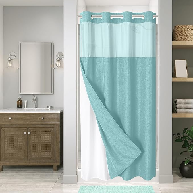 Stall No Hooks Needed Linen Textured Shower Curtain by EACHOPE