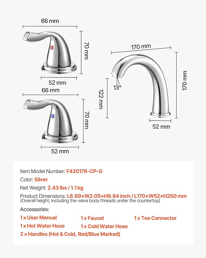 VEVOR Roman Tub Faucet, 3 Hole Waterfall Bathtub Faucet, Bath Tubs Faucets Set - Image 7
