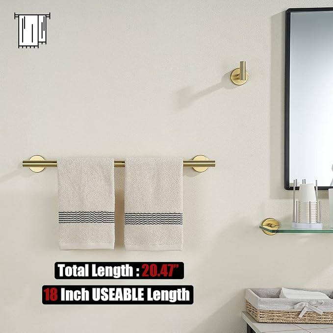 JQK Bath Towel Bar Brushed Gold, 18 Inch 304 Stainless Steel Thicken 0.8mm - Image 3