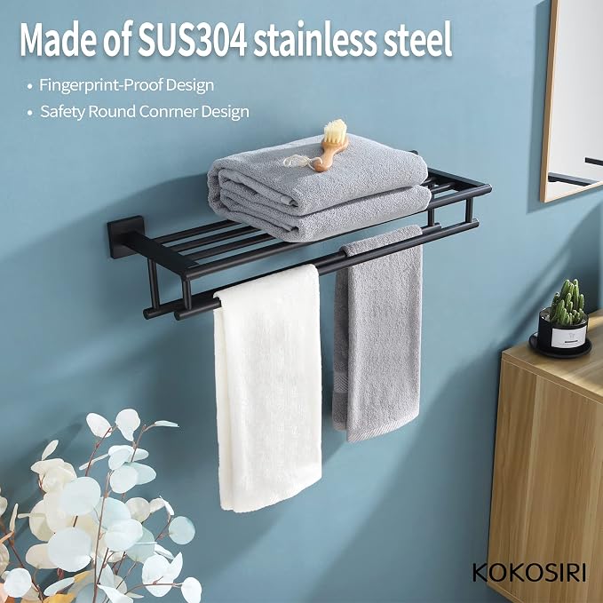 KOKOSIRI Bath Towel Rack with Double Towel Bars Bathroom Towel Shelf 24 Inch - Image 4