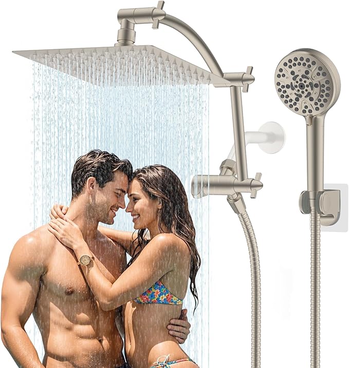 Hibbent All Metal Shower Head, 10 Sprays, Showerhead Holder, Brushed Nickel by Hibbent