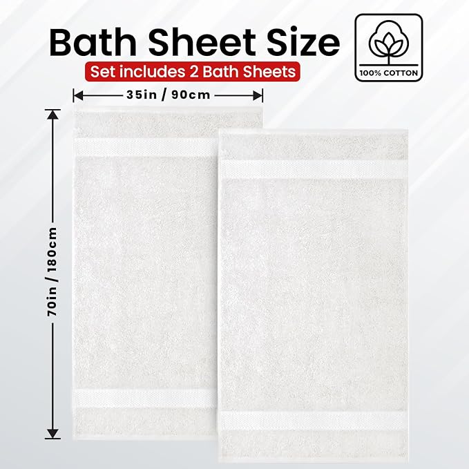 Infinitee Xclusives– Luxury Bath Sheets Towels – 2 Pack 600 GSM– 100% Ring Spun - Image 3