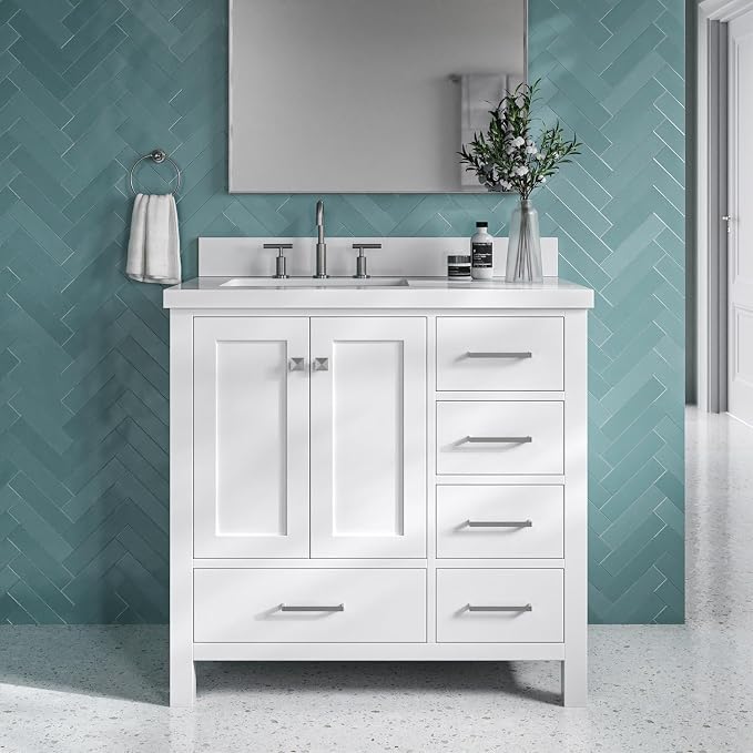 ARIEL Cambridge 37 Inch White Bathroom Vanity - Image 3