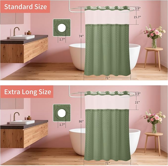 Hookless Shower Curtain with Snap in Liner 71" x 74" Double-Layer Waterproof - Image 6