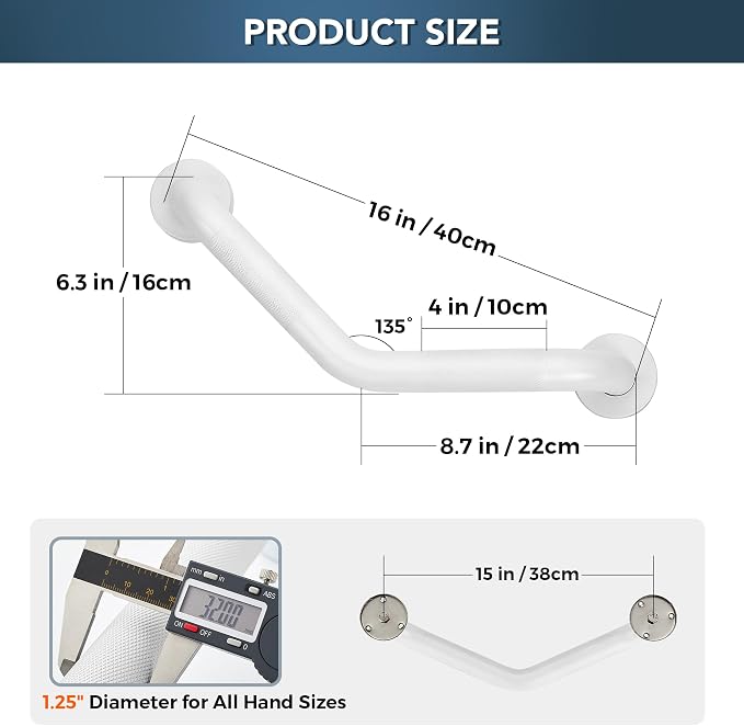 Grab Bars for Bathtubs and Showers- 1-1/4 x 16 Angled Shower Grab Bar for - Image 3