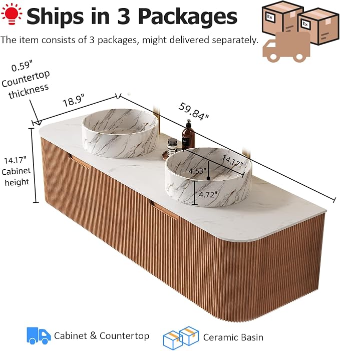 60 inch Bathroom Vanity with Double Sink, Floating Bathroom Vanities with - Image 2