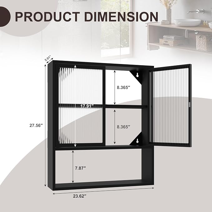 Metal Medicine Cabinet with Glass Doors, Space Saver Bathroom Cabinets Wall - Image 3