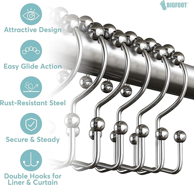 BigFoot Shower Curtain Hooks, Stainless Steel, Rust Resistant, Easy - Image 4