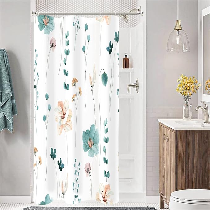 Gibelle Small Stall Shower Curtain 36 x 72, Narrow Half Watercolor Floral by Gibelle