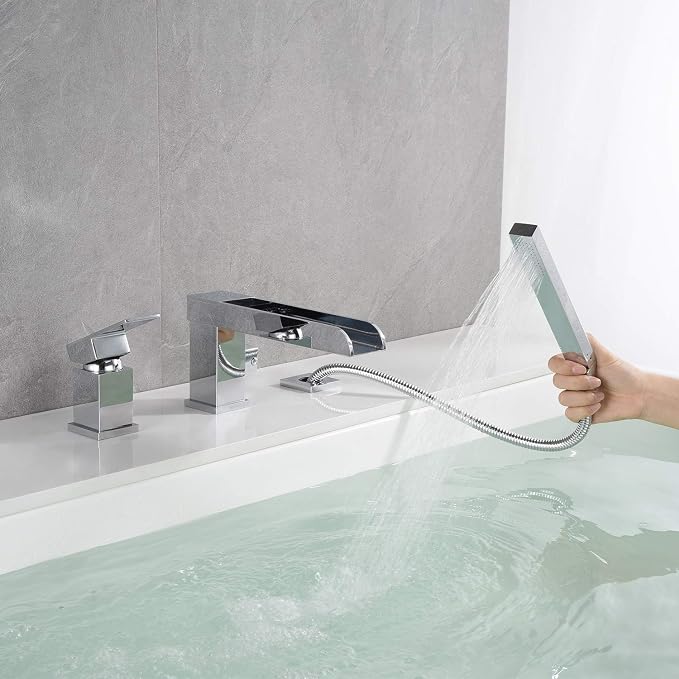 Waterfall Roman Tub Faucets Deck Mount Chrome Bathtub Faucets Brass Tub Filler - Image 6