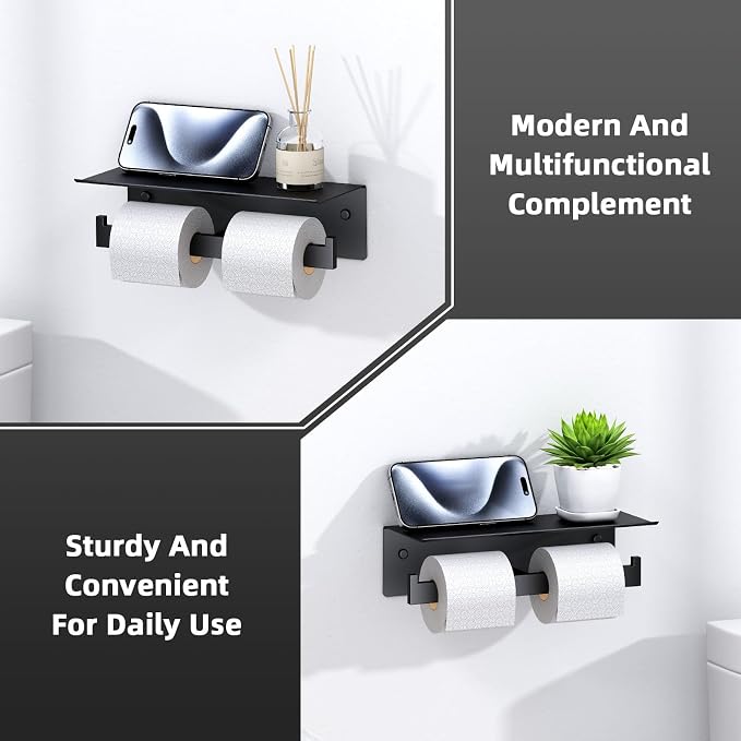 Angle Simple Matte Black Toilet Paper Holder - Image 2