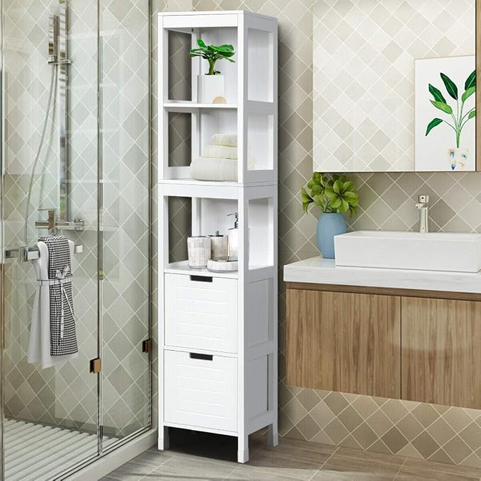Tangkula Tall Bathroom Storage Cabinet, Freestanding 57" H Tall Slim Bathroom - Image 2