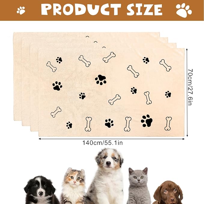 Chumia 4 Pcs Dog Towels for Drying Dog Puppy Bulk Microfiber Absorbent Paw - Image 2