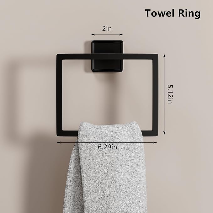 5-Pieces Matte Black Bathroom Hardware Accessories Set, SUS304 Stainless Steel - Image 6