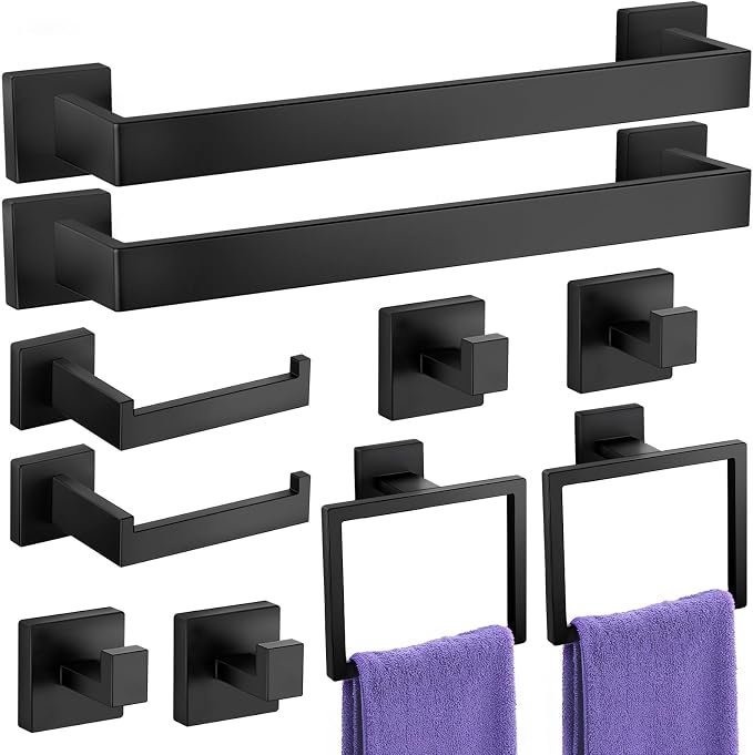 10-Pieces Towel Racks for Bathroom, Matte Black Bathroom Accessory Set by LckpptInc