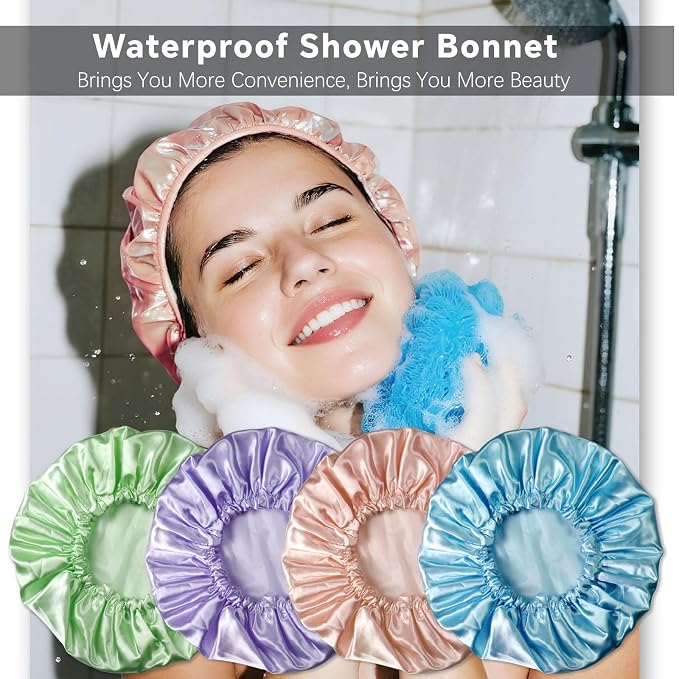SMILCO 4 Pack Shower Caps, Double Waterproof Layers Reusable Bath Caps - Image 2