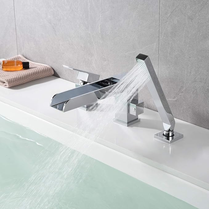 Waterfall Roman Tub Faucets Deck Mount Chrome Bathtub Faucets Brass Tub Filler - Image 4