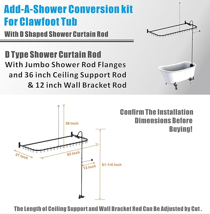 Clawfoot Tub Shower Kit, Add On Shower - Image 5