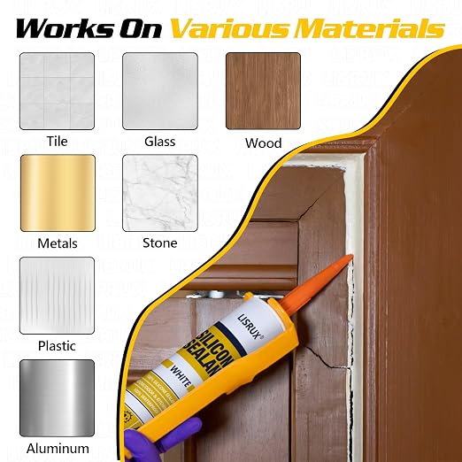 White Advanced Silicone Caulk, 100% Waterproof Silicone Sealant Indoor Outdoor - Image 6