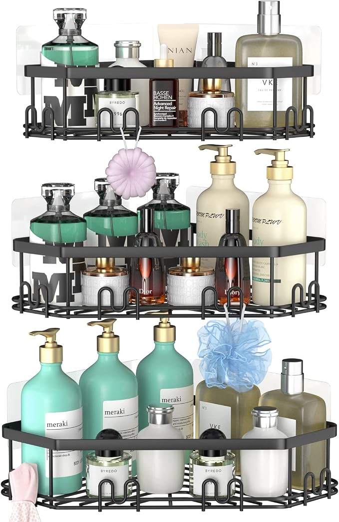 STEUGO Corner Shower Caddy, 3 Pack Adhesive Shower Corner Organizer Shelves - Image 2