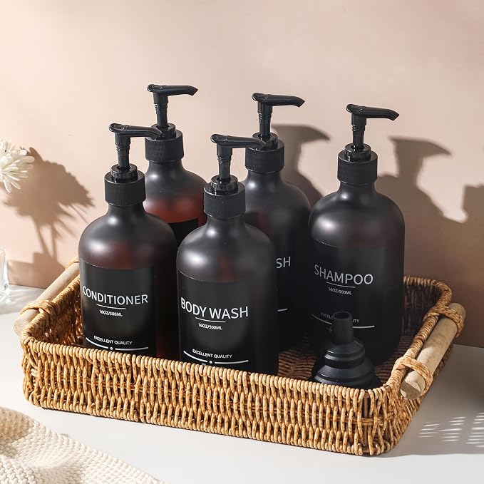Refillable Matte Amber Plastic Shampoo and Conditioner Bottles, - Image 4