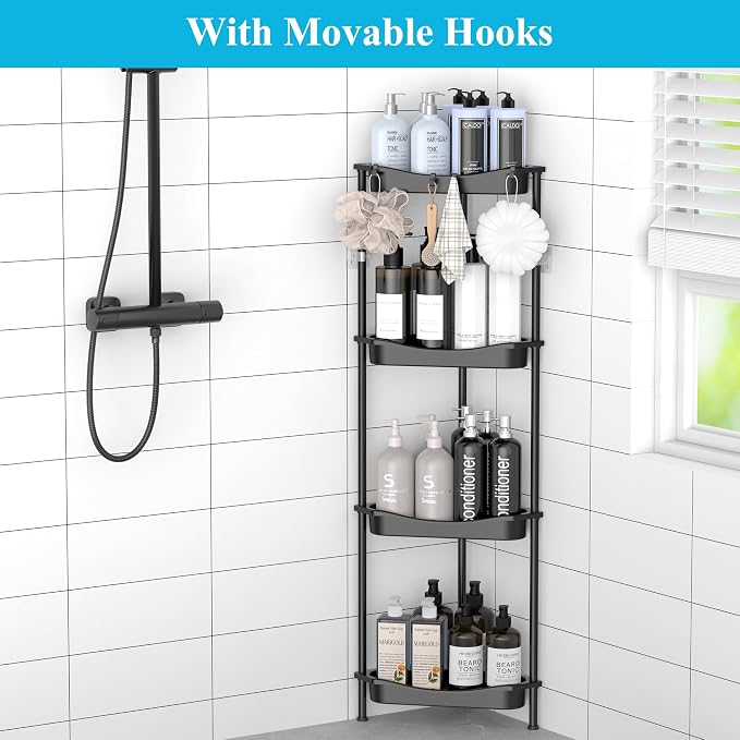 4 Tier Floor Standing Corner Shower Caddy Organizer Shelf - Image 6