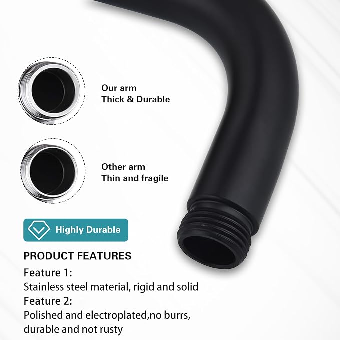 12 Inch Shower Arm with Flange, Stainless Steel 90 Degree Rain Shower Head - Image 4