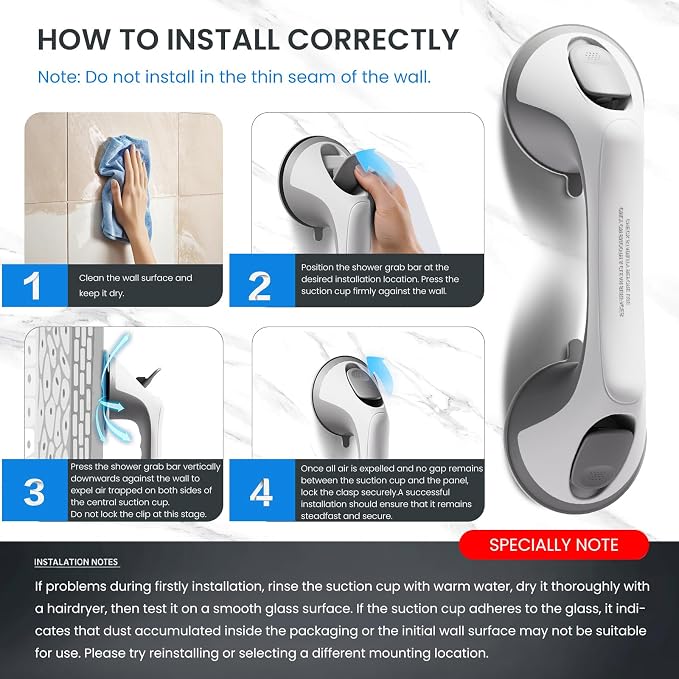 2 Pack 12 Inch Grab Bars for Bathtubs and Showers for Seniors, Heavy Duty - Image 5