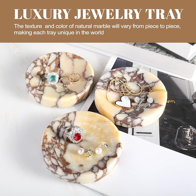 Koville Luxury Italy Calacatta Viola Marble Jewelry Dish, Small Round Trinket - Image 3