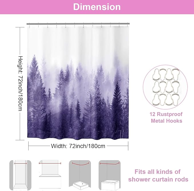 ORTIGIA Purple Misty Forest Shower Curtain - Image 2
