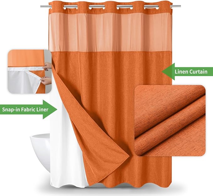 No Hooks Needed Linen Textured Shower Curtain - Image 2