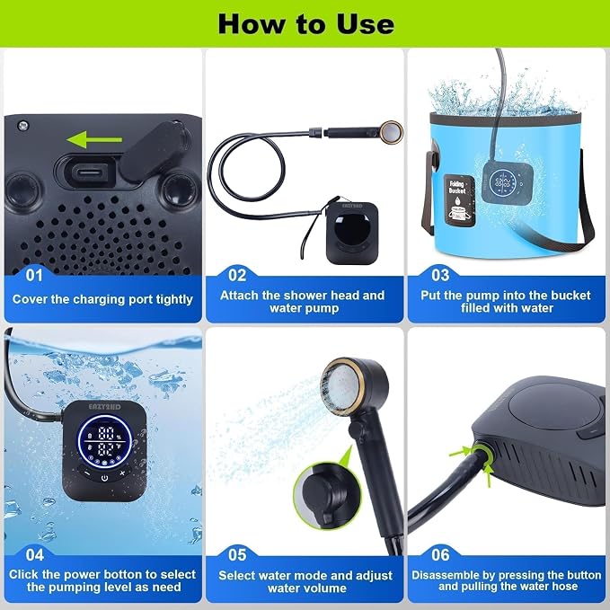 Eazy2hD Portable Camping Shower 8000mAh Rechargeable Outdoor Shower Pump - Image 3