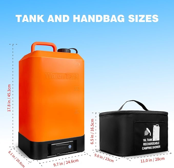 B. TAWD 4.5 Gallon Silicone Water Tank, Portable Camping Shower, USB Battery - Image 7