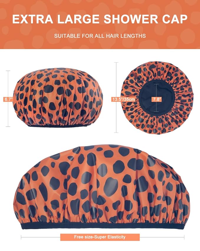 Auban Shower Cap, Shower Cap for Women Terry Cloth Lined EVA Exterior Reusable - Image 2
