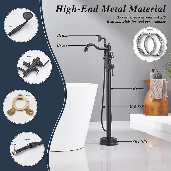 Free Standing Tub Faucet, Qinkell Classic Elegant Gooseneck Freestanding - Image 3