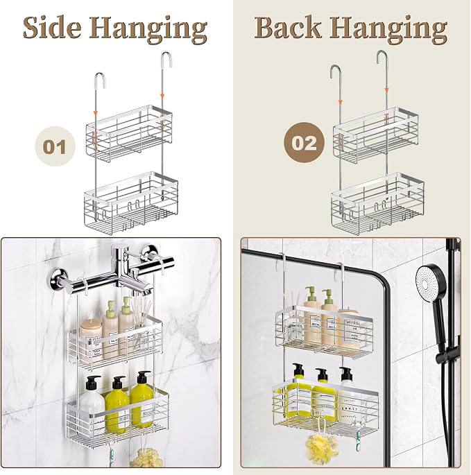 DELLAN Hanging Shower Organizer, 2-Tier Shower Rack - Image 3