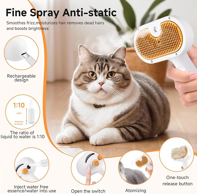 Pet Steam Brush for Dog & Cat – 3-in-1 Spray Hair Removal Comb – Steam for - Image 6