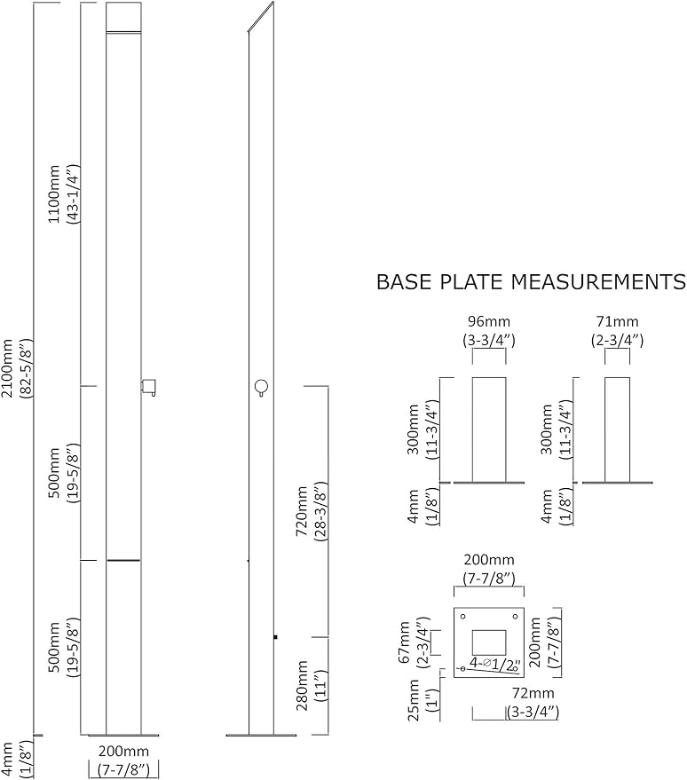 Toorak Black 316 Marine Grade Stainless Steel Massage Outdoor Shower Pane - Image 3