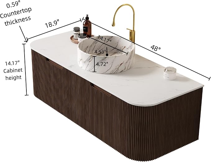 48" Floating Bathroom Vanity Without Sink, Marble Top, Solid Wood Surface and - Image 2
