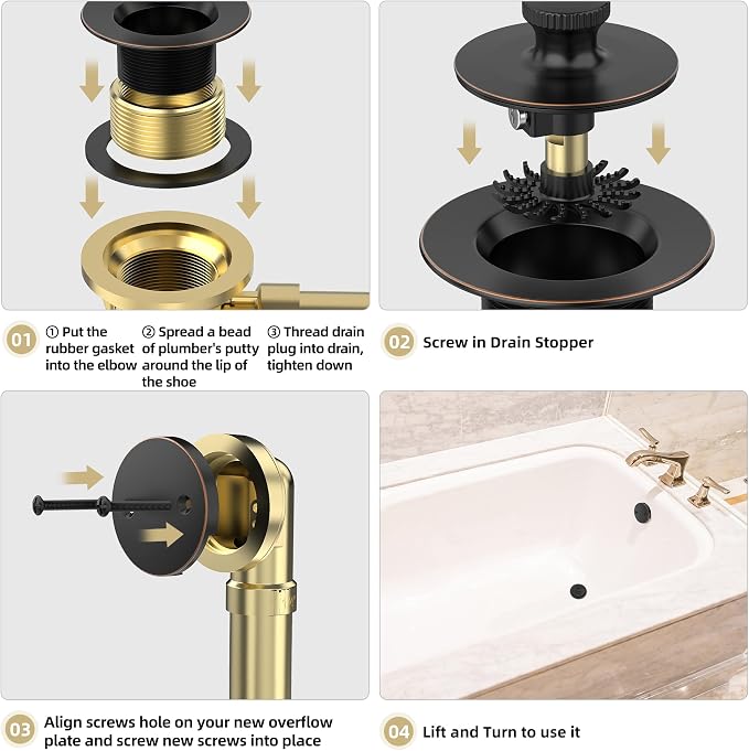 Oil Rubbed Bronze Bathtub Drain, Hair Catcher and 2-Hole Overflow Faceplate - Image 7