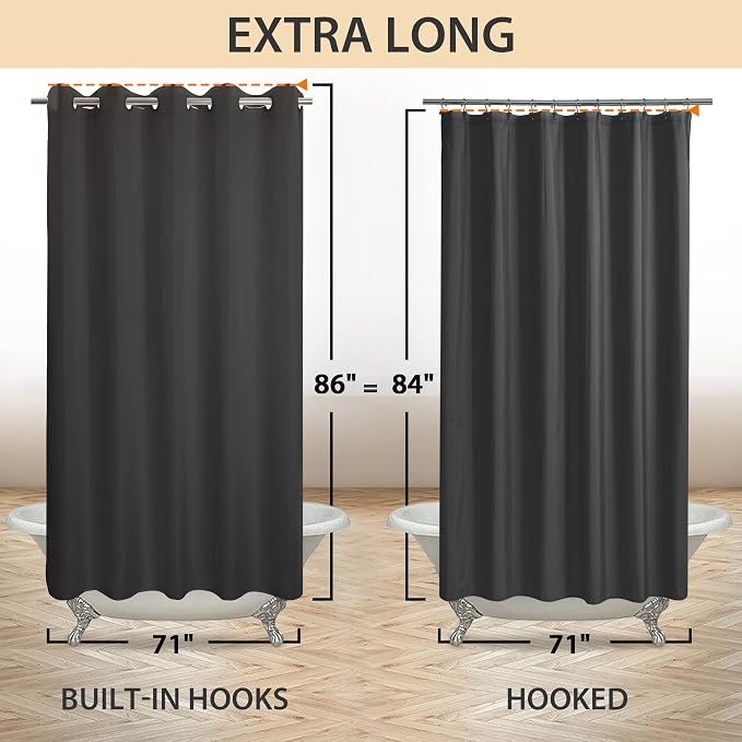 River Dream Extra Long No Hook Black Shower Curtain or Liner Soft Microfiber - Image 6