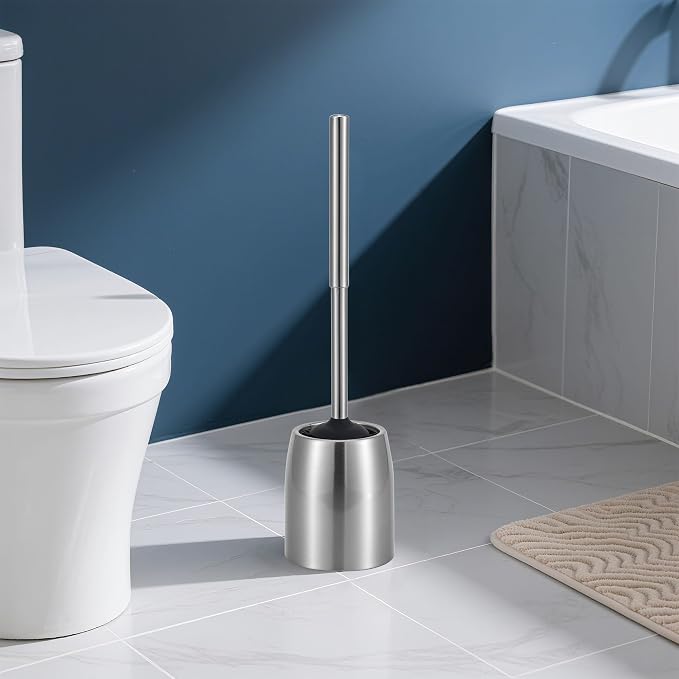 Toilet Brush and Holder Set Stain Nickle Stainless Steel 12In Handle - Image 7