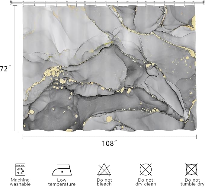 Extra Wide Marble Shower Curtain 108 x 72, Modern Luxury 108 inch Long Shower - Image 6
