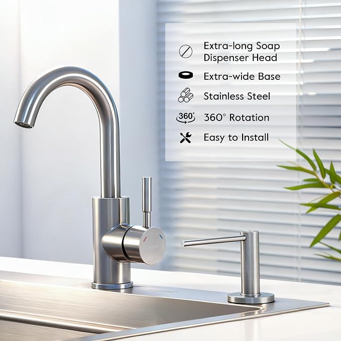 GAPPO Soap Dispenser for Kitchen Sink, Built in Sink Soap Dispenser, Brushed - Image 5
