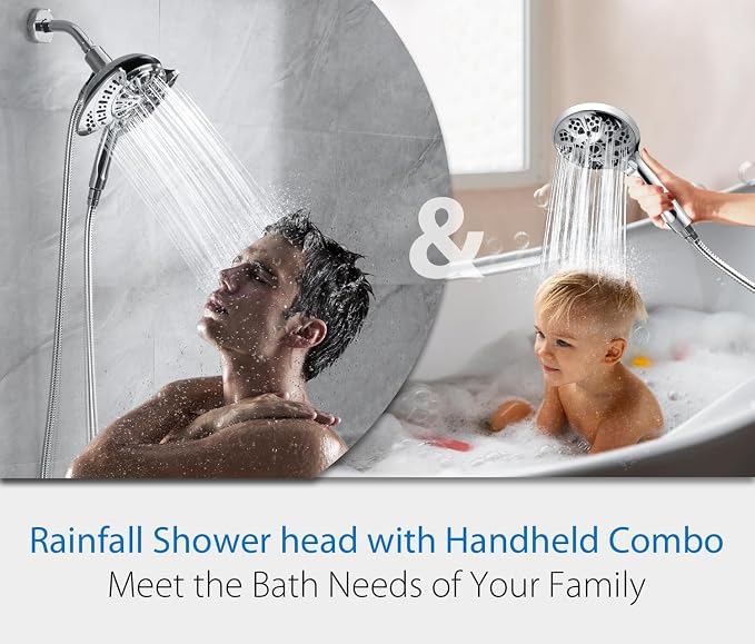 2-in-1 Shower Head with Handheld Combo: 2.5GPM Rainfall Shower Head & Handheld - Image 6