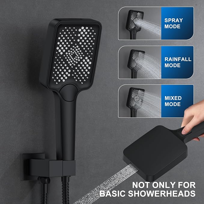 Bathtub Shower Faucet Set with Pressure Balance Valve, Matte Black - Image 4