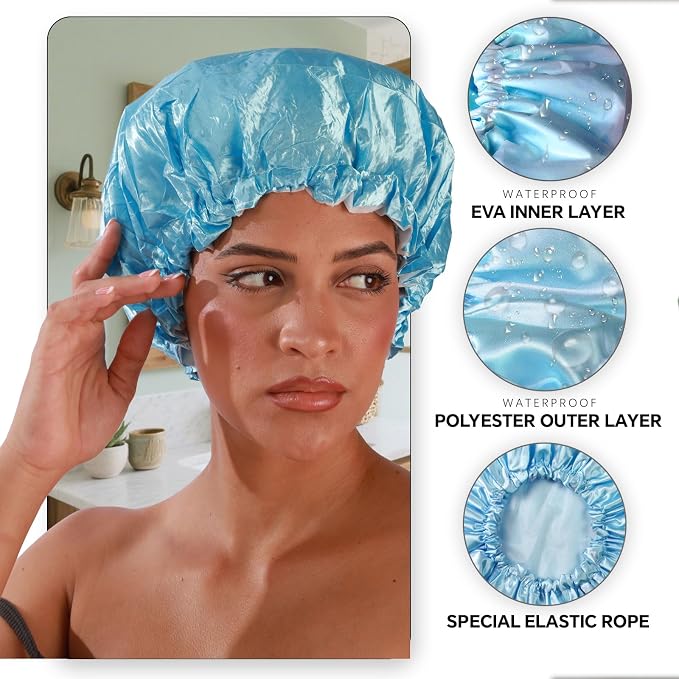 SMILCO 4 Pack Shower Caps, Double Waterproof Layers Reusable Bath Caps - Image 3