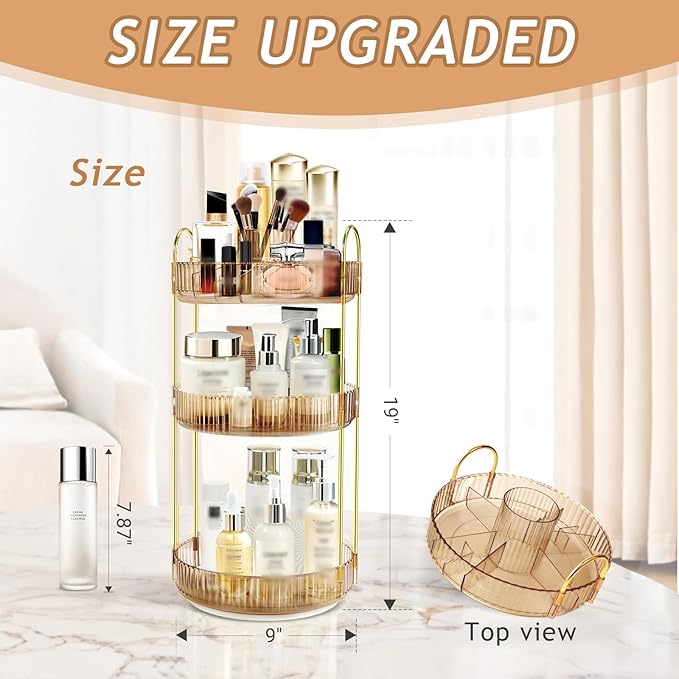 360 Rotating Makeup Organizer for Vanity, 3 Tier Large Capacity Skincare - Image 4